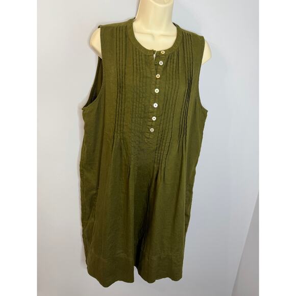 Quince European Linen Sleeveless Swing Mini Dress Martini Olive Sz L - Picture 10 of 11